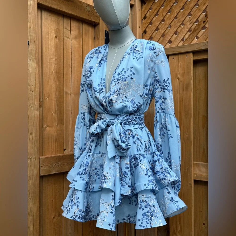 🆕 BRONX & BANCO 🧿 NWOT Bedouin Blue Poppy Tiered Mini Dress - Sz XS US